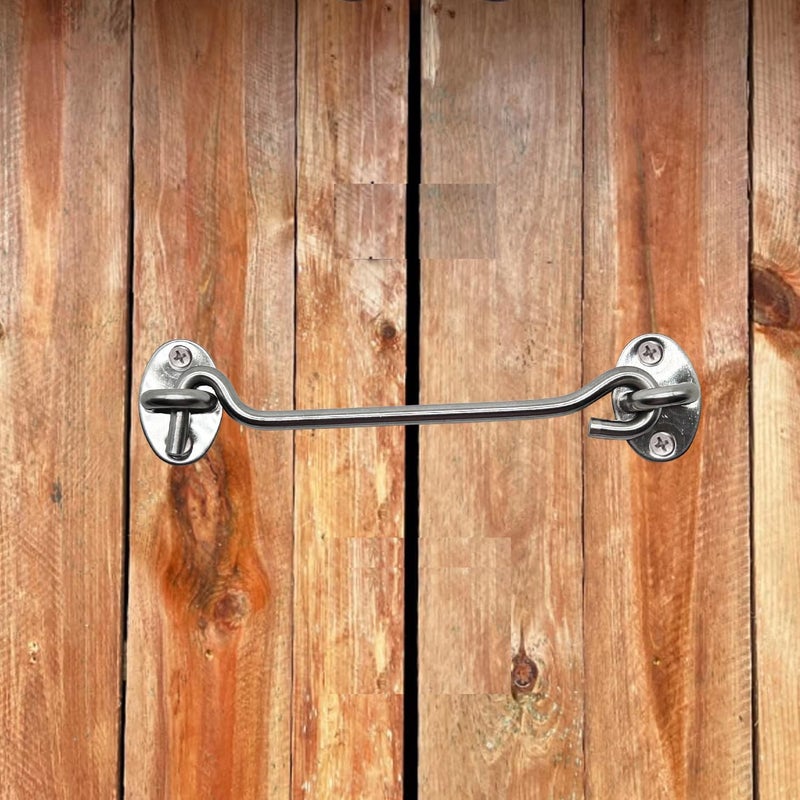 CUKAYO 4 Pack 6" Hook and Eye Gate Latch, Stainless Steel Rust-Resistant Barn Door Lock Cabin Hooks for Gate Shutters Window Slide Barn Shed Cabinet Bathroom, with 16pcs Screw,Silver - Image 4